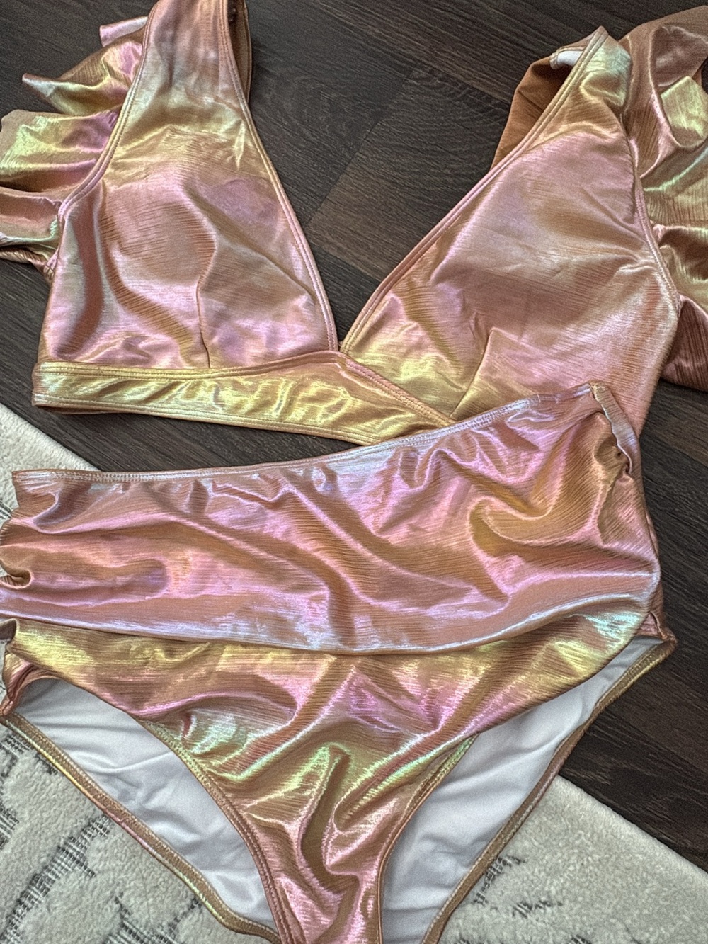 DAVI & DANI Iridescent Rose Gold Chromatic Bikini Set